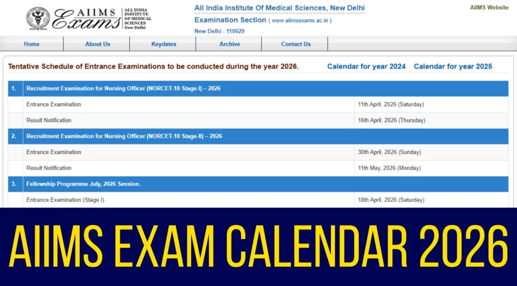 AIIMS Exam Calendar 2026 Released at aiimsexamsac in Check Tentative Exam Schedule