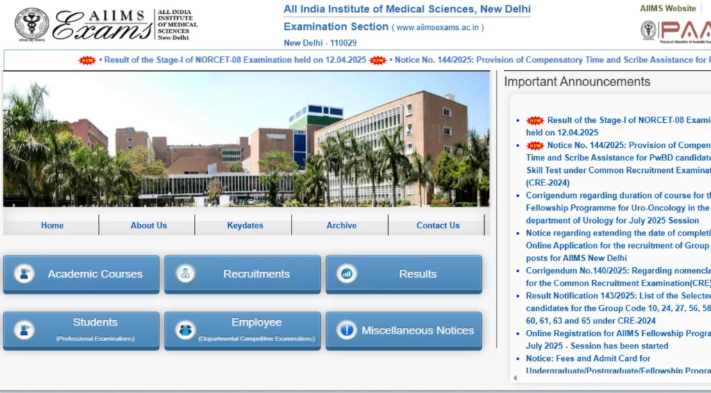 AIIMS NORCET 8 Stage II City Choice Link Active Till 22nd April 2025