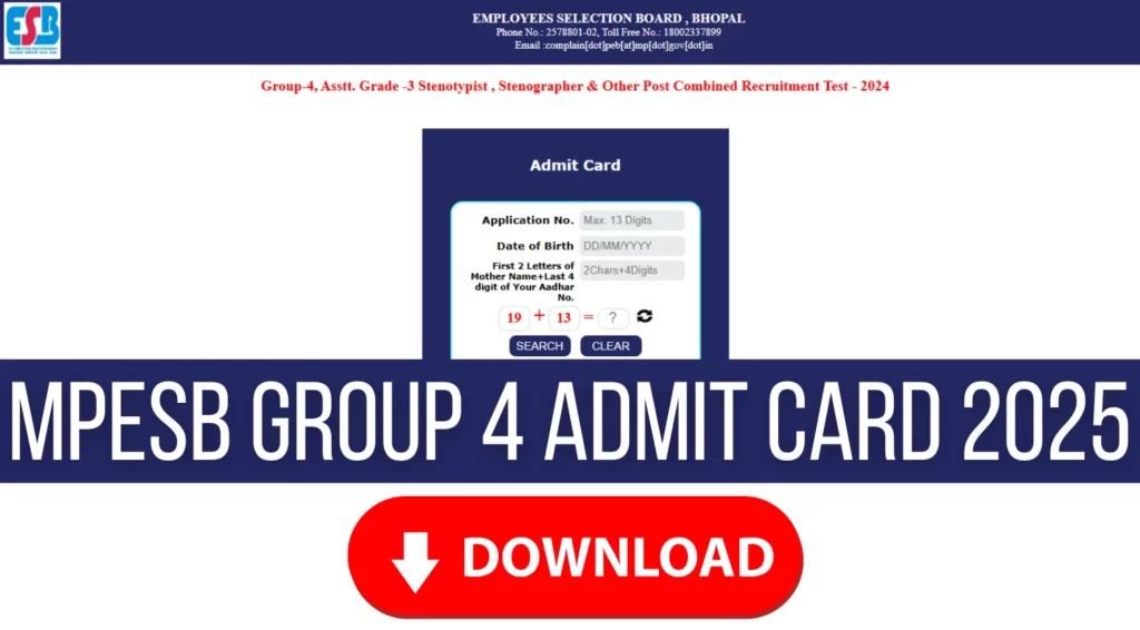 MPESB Group 4 Admit Card 2025 Released for Assistant Grade 3 Stenotypist and Stenographer Posts at e