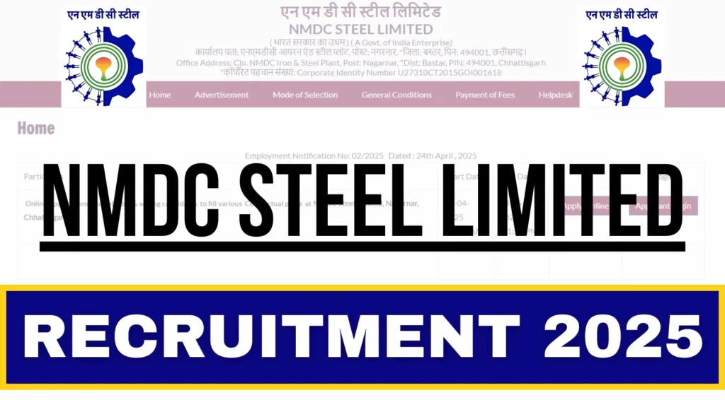 NMDC Steel Limited Recruitment 2025 for 934 Posts