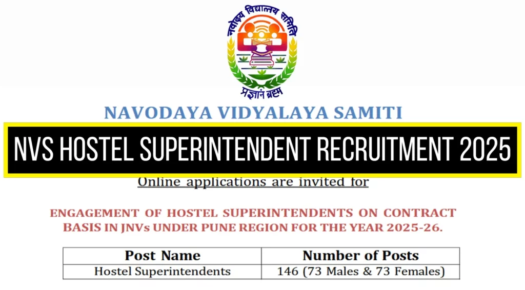 NVS Hostel Superintendent Notification Out for 146 Vacancies at navodayagov in