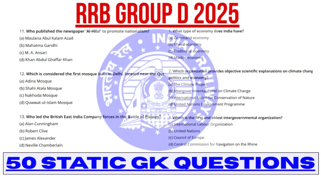 RRB Group D Practice Set 2025 50 Important GK MCQs with Answers