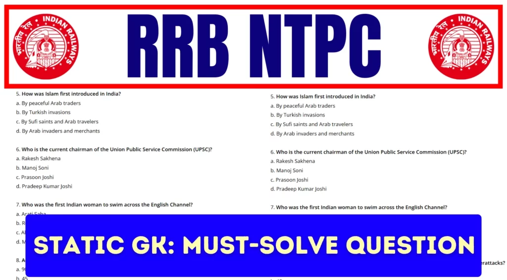 RRB NTPC 2025 Static GK Must Solve Question Set for Success in Railway Exam