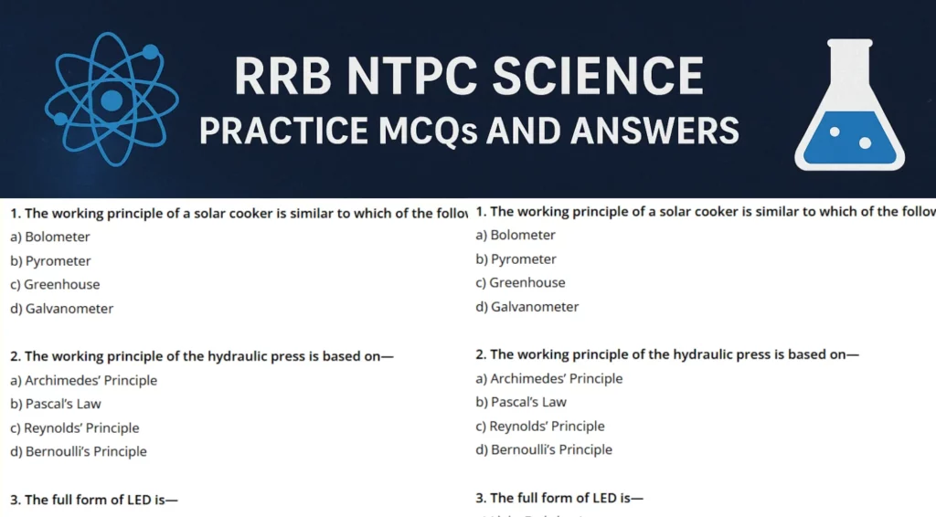 RRB NTPC Science Practice Multiple Choice Questions and Answers