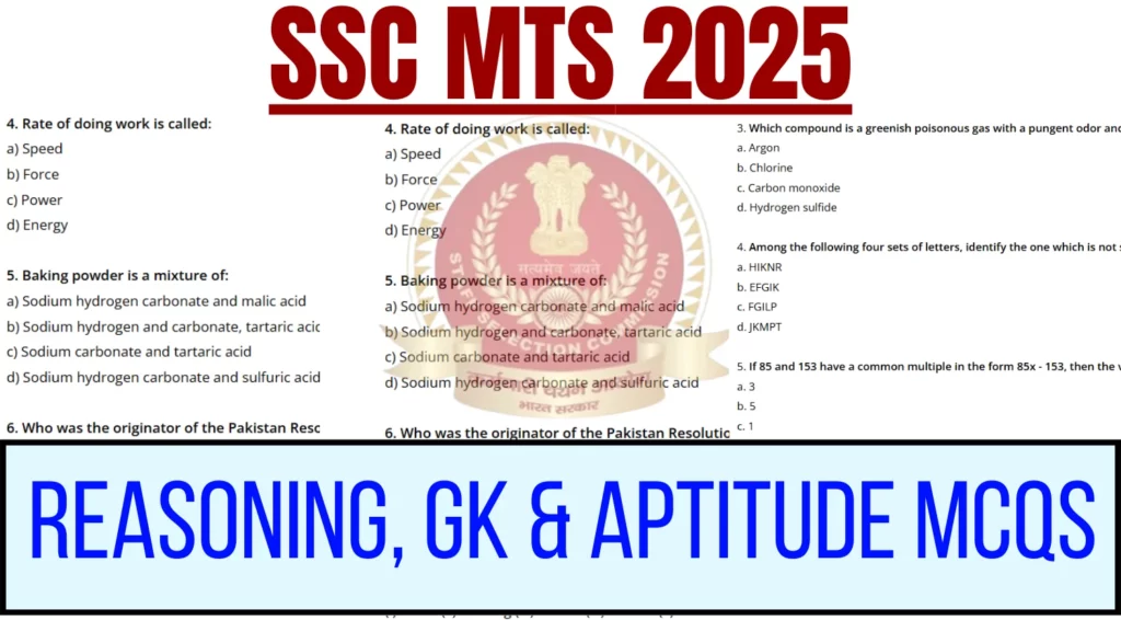 SSC MTS Practice Questions Reasoning GK Aptitude MCQs