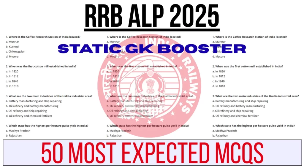Static GK Booster for RRB ALP 2025 50 Most Expected MCQs