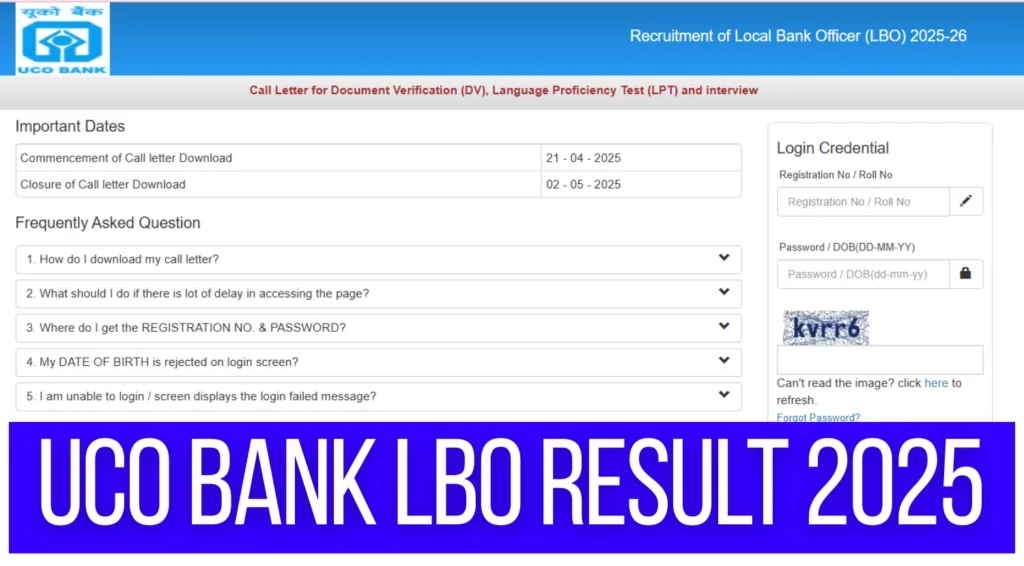 UCO Bank LBO Admit Card 2025 Released for Document Verification LPT Interview